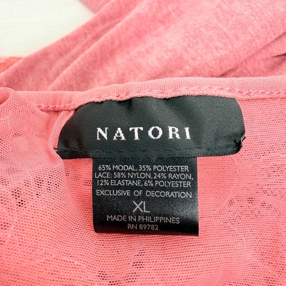 Natori Zen Floral Lace Trim Chemise Nightgown Size XL Pink Cotton Modal Midi - Picture 9 of 14